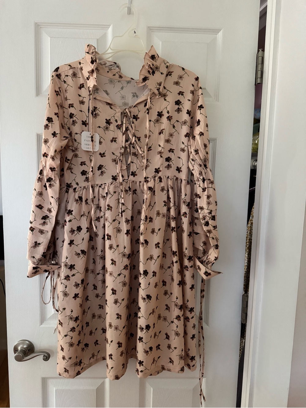 Cream Floral Ruffle-Trim Dress